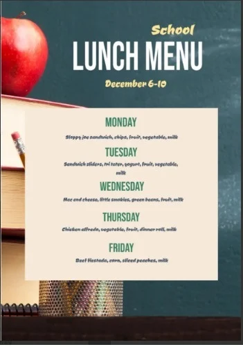 Menu Lunch Template in Google Docs